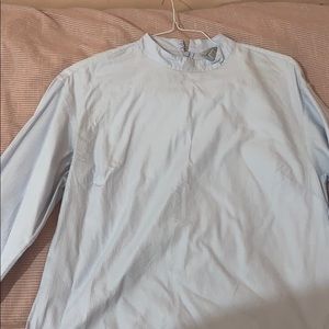 Blue and white pinstripe top